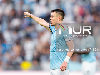 Gil Patric of SS Lazio gestures during the Serie A Enilive match between SS Lazio and Genoa CF at Stadio Olimpico on October 27, 2024 in Rom...