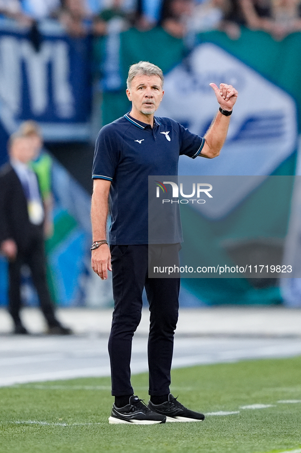 Marco Baroni head coach of SS Lazio gestures during the Serie A Enilive match between SS Lazio and Genoa CF at Stadio Olimpico on October 27...