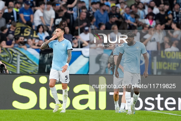 Matias Vecino of SS Lazio celebrates after scoring third goal during the Serie A Enilive match between SS Lazio and Genoa CF at Stadio Olimp...