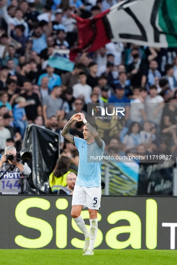 Matias Vecino of SS Lazio celebrates after scoring third goal during the Serie A Enilive match between SS Lazio and Genoa CF at Stadio Olimp...