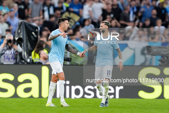 Matias Vecino of SS Lazio celebrates after scoring third goal during the Serie A Enilive match between SS Lazio and Genoa CF at Stadio Olimp...