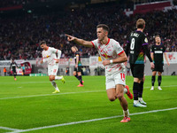 Christoph Baumgartner of Leipzig celebrates the teams second goal during the DFB Cup  Second Round match between RB Leipzig and FC St. Pauli...