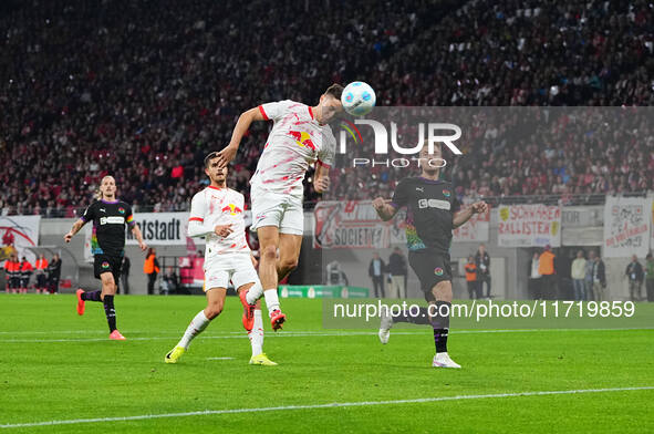 Christoph Baumgartner of Leipzig scores the teams second goal during the DFB Cup  Second Round match between RB Leipzig and FC St. Pauli at...