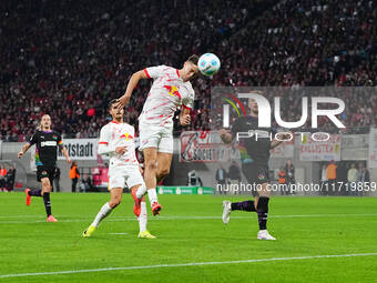 Christoph Baumgartner of Leipzig scores the teams second goal during the DFB Cup  Second Round match between RB Leipzig and FC St. Pauli at...