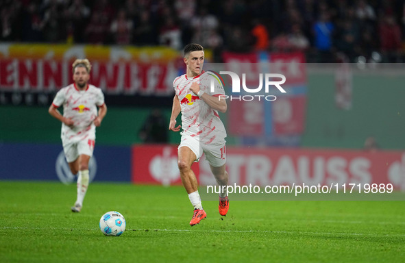 Christoph Baumgartner of Leipzig controls the ball during the DFB Cup  Second Round match between RB Leipzig and FC St. Pauli at Red Bull ar...