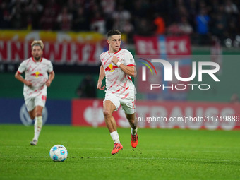 Christoph Baumgartner of Leipzig controls the ball during the DFB Cup  Second Round match between RB Leipzig and FC St. Pauli at Red Bull ar...