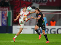 Christoph Baumgartner of Leipzig controls the ball during the DFB Cup  Second Round match between RB Leipzig and FC St. Pauli at Red Bull ar...