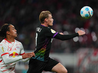 Eric Smith of FC St. Pauli controls the ball during the DFB Cup  Second Round match between RB Leipzig and FC St. Pauli at Red Bull arena, L...