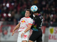 Christoph Baumgartner of Leipzig heads during the DFB Cup  Second Round match between RB Leipzig and FC St. Pauli at Red Bull arena, Leipzig...