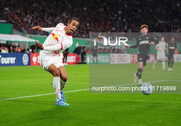 Yussuf Poulsen of Leipzig controls the ball during the DFB Cup  Second Round match between RB Leipzig and FC St. Pauli at Red Bull arena, Le...