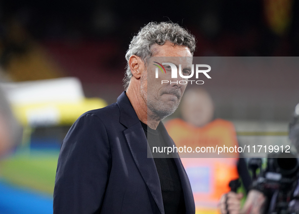 Luca Gotti, head coach of US Lecce, watches the Serie A match between Lecce and Verona in Lecce, Italy, on October 29, 2024. 