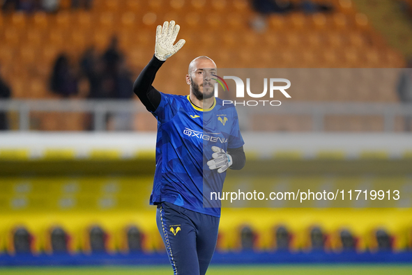 Simone Perilli of Hellas Verona participates in the Serie A match between Lecce and Verona in Lecce, Italy, on October 29, 2024. 