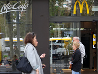 A McDonald's branch in the commercial area of Barcelona, Spain, on October 29, 2024, has Halloween decorations on its windows. (