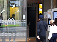 A McDonald's branch in the commercial area of Barcelona, Spain, on October 29, 2024, has Halloween decorations on its windows. (