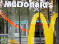 A McDonald's branch in the commercial area of Barcelona, Spain, on October 29, 2024, has Halloween decorations on its windows. (