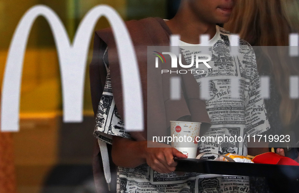 A McDonald's branch in the commercial area of Barcelona, Spain, on October 29, 2024, has Halloween decorations on its windows. 