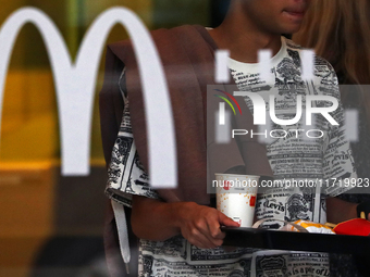 A McDonald's branch in the commercial area of Barcelona, Spain, on October 29, 2024, has Halloween decorations on its windows. (