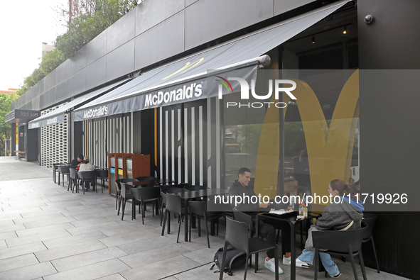 A McDonald's branch in the commercial area of Barcelona, Spain, on October 29, 2024, has Halloween decorations on its windows. 