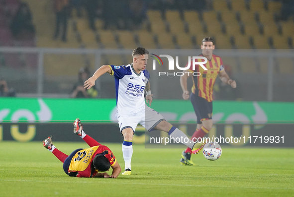 Tomas Suslov of Hellas Verona is in action during the Serie A match between Lecce and Verona in Lecce, Italy, on October 29, 2024. 