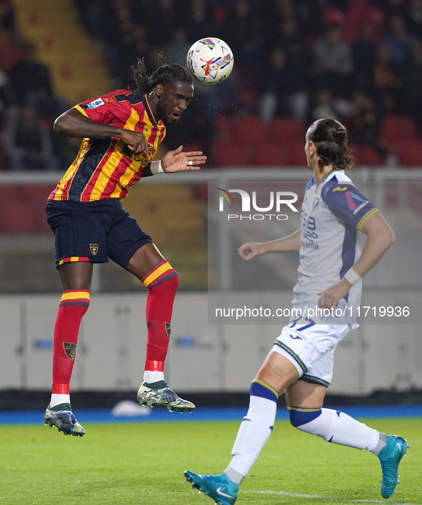 Kialonda Gaspar of US Lecce is in action during the Serie A match between Lecce and Verona in Lecce, Italy, on October 29, 2024. 