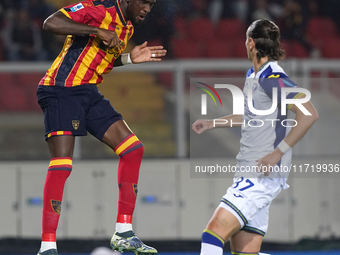 Kialonda Gaspar of US Lecce is in action during the Serie A match between Lecce and Verona in Lecce, Italy, on October 29, 2024. (