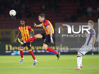 Federico Baschirotto of US Lecce is in action during the Serie A match between Lecce and Verona in Lecce, Italy, on October 29, 2024. (