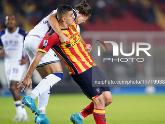 Nikola Krstovic of US Lecce is in action during the Serie A match between Lecce and Verona in Lecce, Italy, on October 29, 2024. (