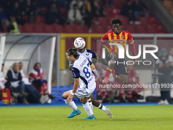 Patrick Dorgu of US Lecce is in action during the Serie A match between Lecce and Verona in Lecce, Italy, on October 29, 2024. (