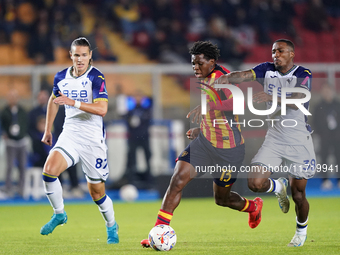 Patrick Dorgu of US Lecce is in action during the Serie A match between Lecce and Verona in Lecce, Italy, on October 29, 2024. (