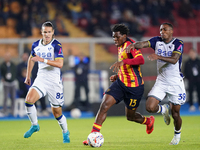 Patrick Dorgu of US Lecce is in action during the Serie A match between Lecce and Verona in Lecce, Italy, on October 29, 2024. (