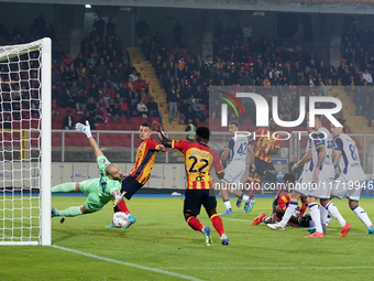 Nikola Krstovic of US Lecce is in action during the Serie A match between Lecce and Verona in Lecce, Italy, on October 29, 2024. (