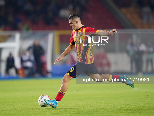 Nikola Krstovic of US Lecce is in action during the Serie A match between Lecce and Verona in Lecce, Italy, on October 29, 2024. 