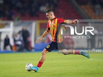 Nikola Krstovic of US Lecce is in action during the Serie A match between Lecce and Verona in Lecce, Italy, on October 29, 2024. (