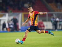 Nikola Krstovic of US Lecce is in action during the Serie A match between Lecce and Verona in Lecce, Italy, on October 29, 2024. (