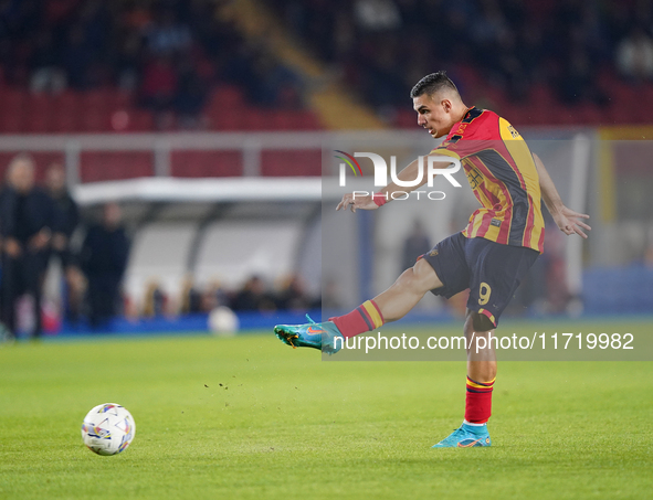 Nikola Krstovic of US Lecce is in action during the Serie A match between Lecce and Verona in Lecce, Italy, on October 29, 2024. 