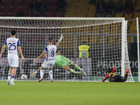 Patrick Dorgu of US Lecce scores a goal during the Serie A match between Lecce and Verona in Lecce, Italy, on October 29, 2024. (