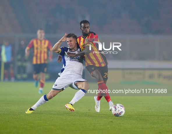 Lasagna Coulibaly of Us Lecce is in action during the Serie A match between Lecce and Verona in Lecce, Italy, on October 29, 2024. 