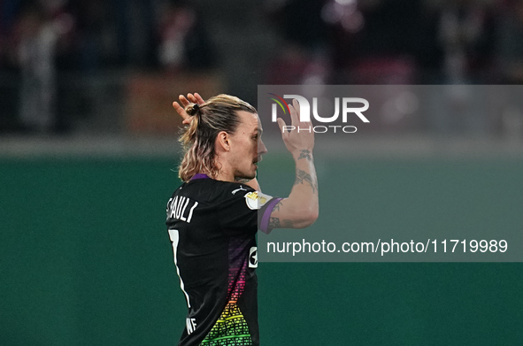 Jackson Irvine of FC St. Pauli /;/ during the DFB Cup  Second Round match between RB Leipzig and FC St. Pauli at Red Bull arena, Leipzig, Ge...