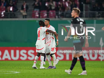 Benjamin Henrichs of Leipzig with post game celebration during the DFB Cup  Second Round match between RB Leipzig and FC St. Pauli at Red Bu...