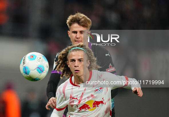 Viggo Gebel of Leipzig controls the ball during the DFB Cup  Second Round match between RB Leipzig and FC St. Pauli at Red Bull arena, Leipz...