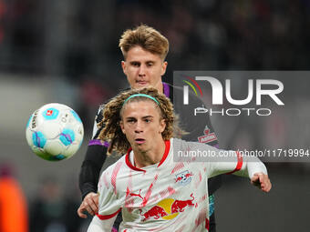 Viggo Gebel of Leipzig controls the ball during the DFB Cup  Second Round match between RB Leipzig and FC St. Pauli at Red Bull arena, Leipz...