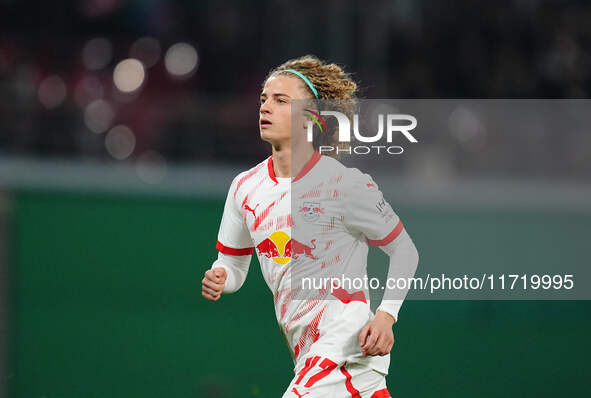 Viggo Gebel of Leipzig looks on during the DFB Cup  Second Round match between RB Leipzig and FC St. Pauli at Red Bull arena, Leipzig, Germa...