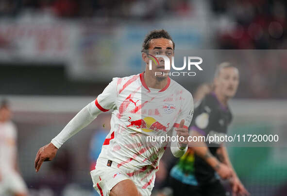 Yussuf Poulsen of Leipzig looks on during the DFB Cup  Second Round match between RB Leipzig and FC St. Pauli at Red Bull arena, Leipzig, Ge...