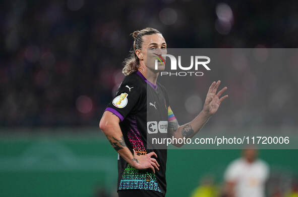 Jackson Irvine of FC St. Pauli looks on during the DFB Cup  Second Round match between RB Leipzig and FC St. Pauli at Red Bull arena, Leipzi...