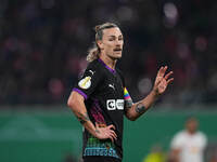 Jackson Irvine of FC St. Pauli looks on during the DFB Cup  Second Round match between RB Leipzig and FC St. Pauli at Red Bull arena, Leipzi...