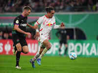 Yussuf Poulsen of Leipzig controls the ball during the DFB Cup  Second Round match between RB Leipzig and FC St. Pauli at Red Bull arena, Le...