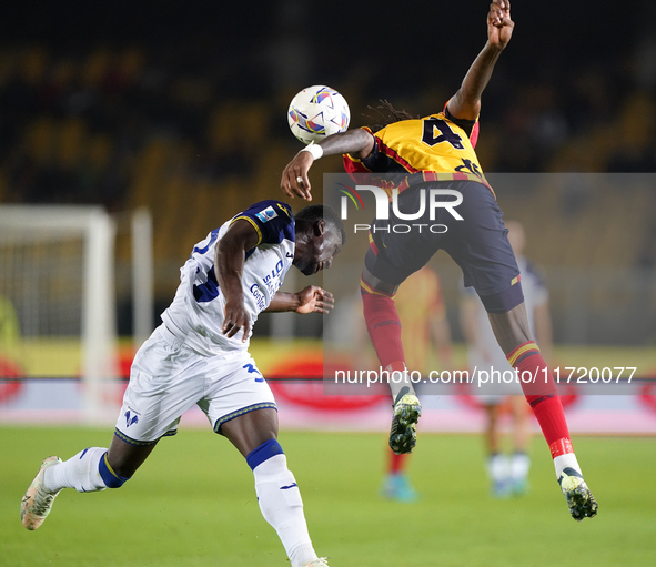 Kialonda Gaspar of US Lecce is in action during the Serie A match between Lecce and Verona in Lecce, Italy, on October 29, 2024. 