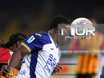 Daniel Mosquera of Hellas Verona is in action during the Serie A match between Lecce and Verona in Lecce, Italy, on October 29, 2024. (