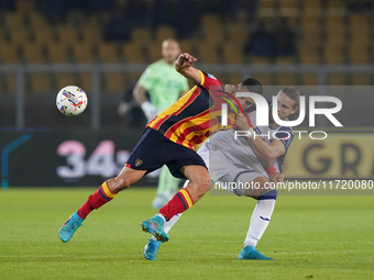 Nikola Krstovic of US Lecce is in action during the Serie A match between Lecce and Verona in Lecce, Italy, on October 29, 2024. (