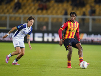 Patrick Dorgu of US Lecce is in action during the Serie A match between Lecce and Verona in Lecce, Italy, on October 29, 2024. (